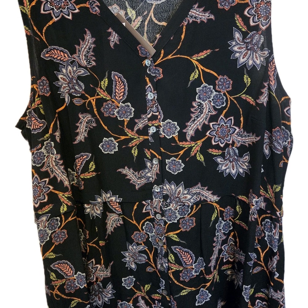 NWT J Jill Sleeveless Ladies Blouse Size L Petite Black Orange Crepe V Neck - Picture 8 of 12